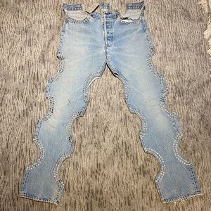 Vintage 80’s Rock and Roll Stylish Blue Jeans with silver embellishments